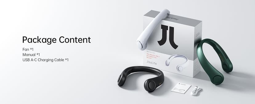 JISULIFE Portable Neck Fan, Hands Free Bladeless Fan, 5 Speeds, 4000 mAh Battery Operated Wearable Personal Fan, Twistable, Rechargeable, Gift for Women Men-Dark Green