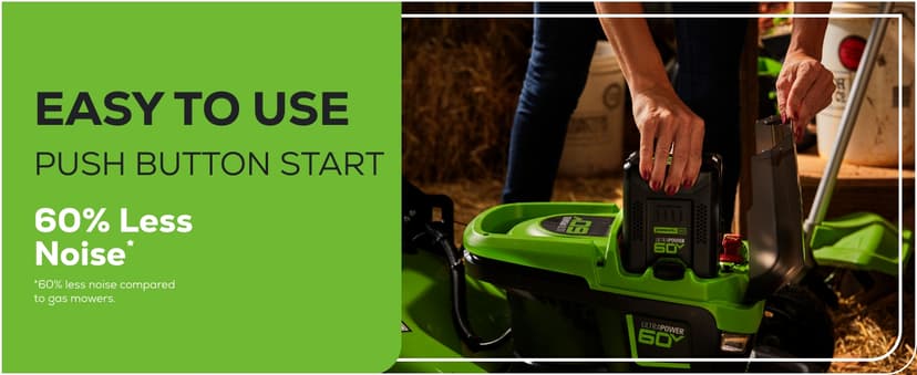 Greenworks 60V 21” Cordless (Push) Lawn Mower (LED Lights + Aluminum Handles), 5.0Ah Battery and Rapid Charger