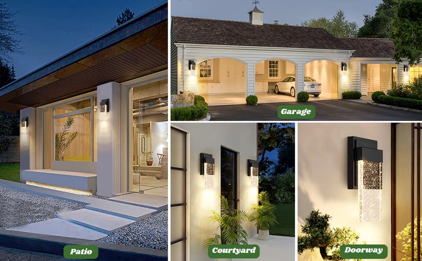 BesLowe Outdoor Wall Light Fixtures with Crystal Bubble Glass, Waterproof Exterior Sconces LED Wall Lanterns, Porch Lights Wall Mounted 10W 3000K Outside Lights for House Front Door Garage Entryway