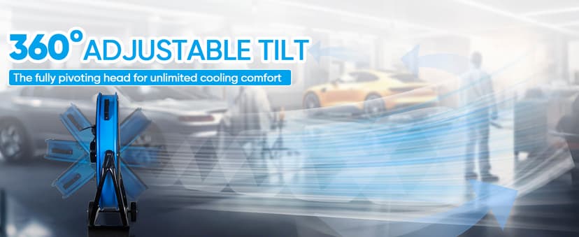 KEN BROWN 24 Inch Industrial Drum Fan, High Velocity Floor Shop Fan, Heavy Duty, 9500 CFM, 8 Blades, 3 Speeds, 360 Degree Tilt, Ideal for Industrial, Commercial, Gym, Garage Use, Blue