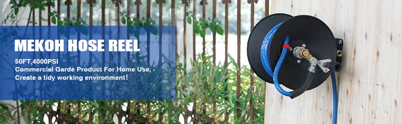 Heavy Duty Power Washer Hose Reel - 50ftx3/8' / 65ftx1/4', M22-14 Fitting, Wall/Trailer/Van Mount, Manual Crank