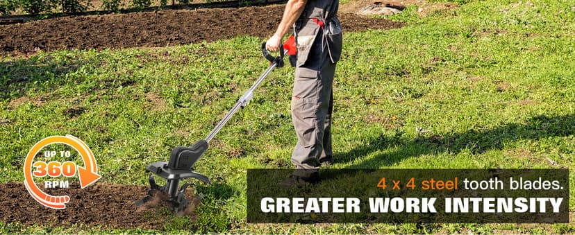 21V Cordless 2-in-1 Tiller & Weed Whacker Combo | 12"x9" Rototiller, 4x4 Blades & 8" Trimmer - 2×21v Battery, 360 RPM for Gardening, Garden Tiller, Electric Tiller, Cultivators for Gardening