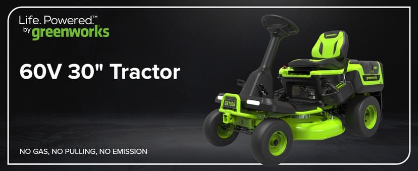 Greenworks 60V 30" Tractor, (4) 8.0Ah + Wall Charger