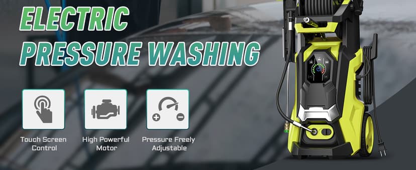 Electric Pressure Washer 5000PSI-Max 3.6GPM Power Washer Touch Screen Adjustable Pressure,4 Nozzles and 500ml Foam Cannon Power Washer Cleaning for Patio Yellow
