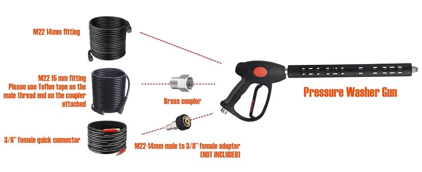 M MINGLE Replacement Pressure Washer Gun with Extension Wand, M22 15mm or M22 14mm Fitting, 5 Nozzle Tips, 40 Inch, 4000 PSI