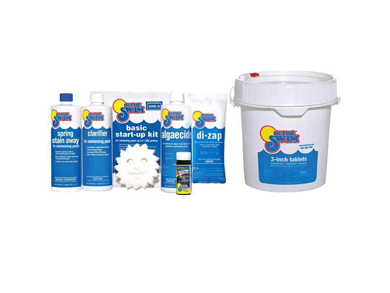 In The Swim Opening Kit and Chlorine Bundle - Pre-Measured Opening Kit for Easy Use - 25 Pound Bucket of 3-Inch Stabilized Chlorine Tablets - Inground and Above Ground Pools Up to 15,000 Gallons