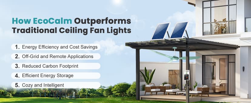 Outdoor Ceiling Fan Light for Gazebo with Battery, 52" Solar Ceiling Fan with Adjustable Thermostat & 2pcs 30W Bifacial Panels for Patios, Porch, Barn, Shed