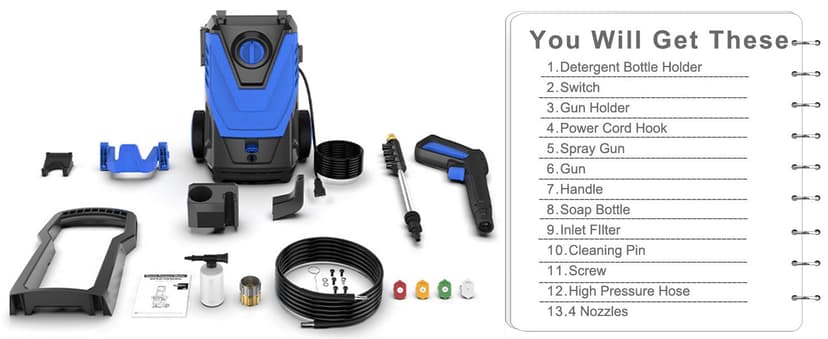 Electric Pressure Washer, 4800PSI Max 3.0GPM Power Washer Electric Powered with 20FT Hose, 35FT Power Cord, 4 Nozzles Foam Cannon High Pressure Washer for Car Patio Garden Fences(Bule)