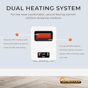 Dr. Infrared Heater Ecoheat Wall Hung or Wall Mounted Electric Space Heater, Dual System with Infrared and Fan Forced, Remote Control, 1500W, White