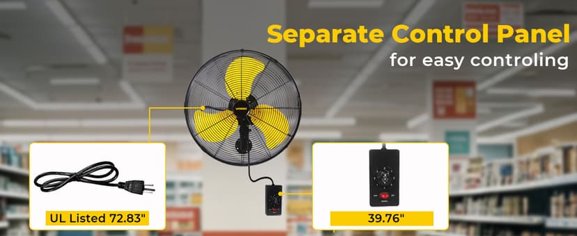VENTISOL 20 Inch Wall Mount Fan Oscillating, High Velocity Industrial Wall Fan for Indoor, Commercial, Residential, Warehouse, Greenhouse, Workshop, Basement