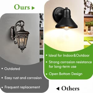 Brightever Outdoor Lanterns, 2-Pack Exterior Light Fixtures, Waterproof Anti-Rust Black Wall Mount Lights, Small E26 Socket Outside Lights for House, Front Porch, Playhouse, Garage
