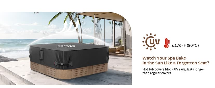 iBirdie Outdoor Waterproof and Weatherproof Hot Tub Cover 85 x 85 inch fit 84 x 84 or 83 x 83 or 82 x 82 or 7 ft x 7 ft Square SPA 600D Heavy Duty Protectors Protective Cover Cap