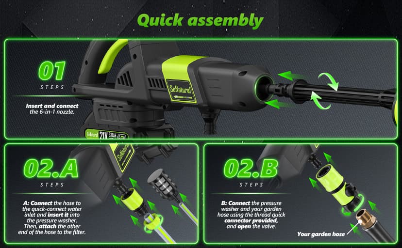 Cordless Pressure Washer, 1070PSI Portable Power Washer with 2 x 3.0Ah Battery, 6-in-1 Nozzle, 3 Speed Adjustment LCD Touch Screen, Handheld High-Pressure Electric Washer for Car/Fence/Floor/Patio