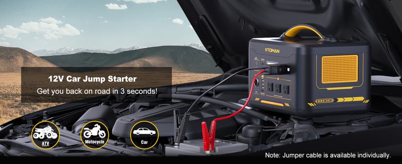 VTOMAN Jump 1800 Portable Power Station 1800W (Peak 3600W), 1548Wh Expandable LiFePO4 Battery Generator with 100W USB-C, 18W USB-C, 12V DC, Jumpstarter, for Power Outages Backup & Outdoor Camping