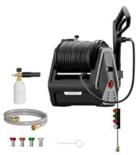 Giraffe Tools Grandfalls Pressure Washer G20 Pro, 2500 PSI 2.2 GPM, Wall Mounted Power Washer with 65FT Hose Reel, Ultra-Soft Pressure Hoses, 4 Nozzles for Floor/Cars/Fences/Patios, Dark Silver