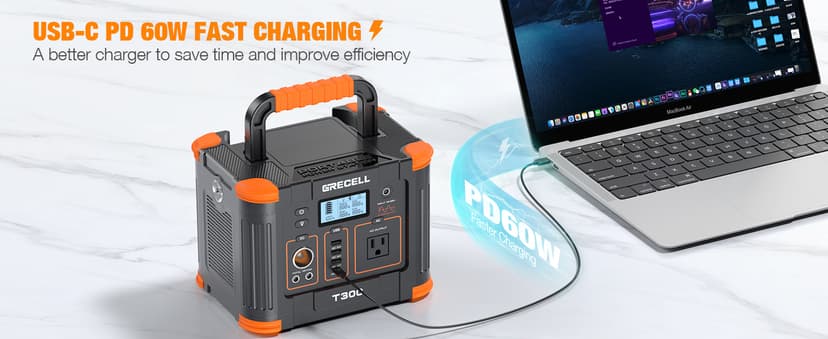 Portable Power Station 300W (Peak 600W), GRECELL 288Wh Solar Generator with 60W USB-C PD Output, 110V Pure Sine Wave AC Outlet Backup Lithium Battery for Outdoors Camping Travel Hunting Home Blackout