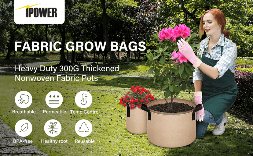 iPower Grow Bag 15 Gallon 6-Pack Heavy Duty Plant Pots, 300g Thick Nonwoven Fabric Containers Aeration with Nylon Handles, for Planting Vegetables, Fruits, Flowers, Tan 2024 Version