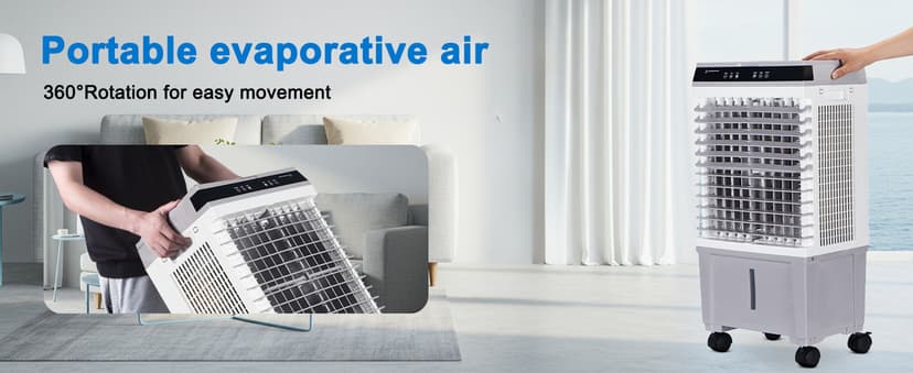 Swamp Cooler,1800CFM Portable Evaporative Air Cooler,Cooling Fan for Room Garage Patio,5.3 Gal Water Tank,3 Speeds,4 Ice Boxes,12H Timer,Remote