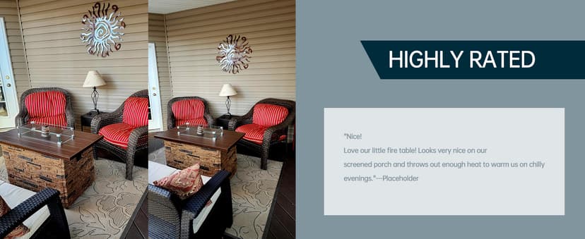 43" Propane Fire Pit Table Outdoor Rectangular Stone Firepit Table 50000 Btu Propane Fire Tables for Outside Patio with Glass Wind Guard, Lid, Fire Glass Beads, Pizzello Caldo (Gray Stone)