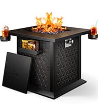 Ciays Propane Fire Pits 32 Inch Outdoor Gas Fire Pit, 50,000 BTU Steel Fire Table with Lid and Lava Rock, Add Warmth and Ambience to Gatherings and Parties On Patio Deck Garden Backyard, Black