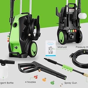Electric Pressure Washer, 5000PSI 4.0GPM Heavy Duty Power Washer with 33 FT Extension Hose, 4 Quick Connect Nozzles and Foam Cannon for Cars/Fences/Driveways/Patios/Home Cleaning, Green