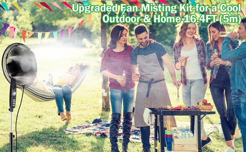 SUNHE YHK Fan Misting Kit, Outdoor Misters Cooling System with 19.36FT Hose + 5 Brass Nozzles + Brass Adapter(3/4") for Cooling Patio Garden Greenhouse Breeze, Connect to Any Outdoor Fan