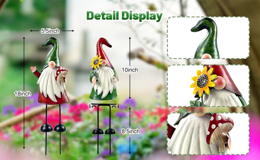 HONGLAND Metal Gnome Yard Art Outdoor Gnomes Garden Statue 18 Inch Gnome Figurine Decorative Stakes for Holiday Christmas Lawn Patio Yard Garden Decor-2 PCS
