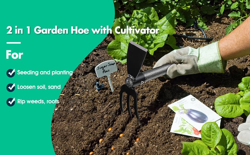 Hoe Garden Tool,45 Inch Long Garden Hoe and Cultivator, Garden Hand Tiller with Long Handle,Heavy Duty Garden Tools Hoe Cultivator for Gardening,Weeding, Tilling,Lossening Soil,Planting