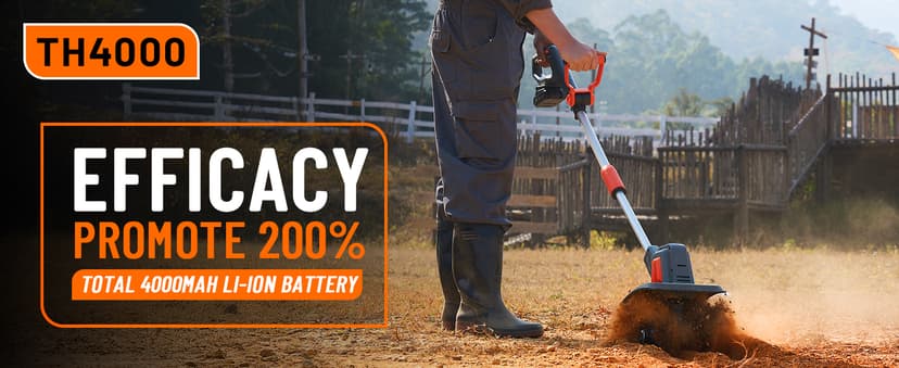 Cordless Tiller for Gardening 360 RPM Rototiller TH4000 Cultivator TaskStar Electric Garden Tiller Battery Powered Total 4000mAh,48 Heavy-Duty Steel Tines for Smooth Ground Breaking,Tending,Composting