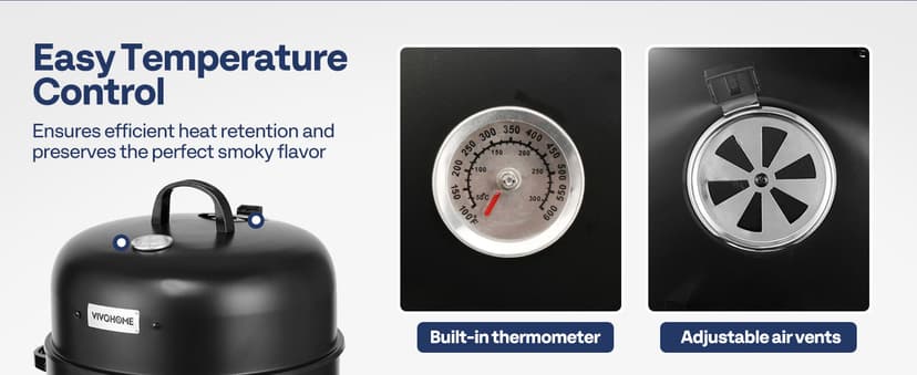 VIVOHOME 3-in-1 Vertical Charcoal Smoker, BBQ Smoker Grill with Built-in Thermometer, Air Vent, and 2 Access Doors, Idea for Parties, Backyard, Barbecues