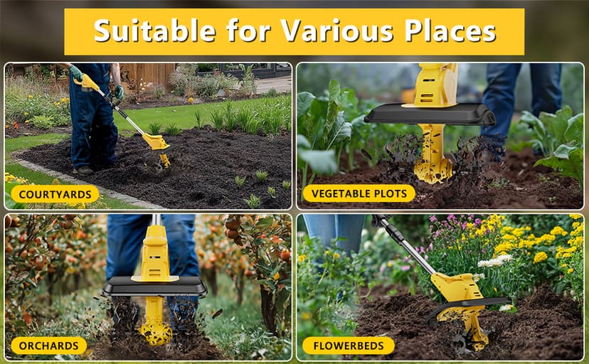 21V Cordless Tiller Cultivator, 360 Max RPM Cordless Electric Garden Tiller with 2 * 3.0 Ah Battery & Fast Charger, 9.06" Tilling Width, 6.3" Depth, Portable Rotary Tiller for Lawn Soil Cultivation