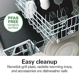 Hamilton Beach Electric Indoor Raclette Table Grill, PFAS-Free Serves up to 8 People for Parties and Family Fun, Includes 8 Warming Trays, Black (31612MN-MX), 200 sq. in. Nonstick Griddle