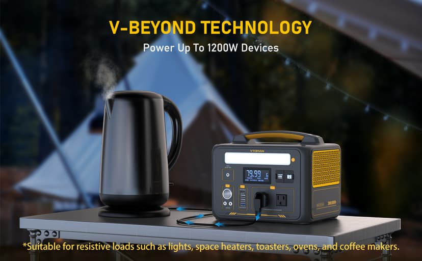 VTOMAN Jump 600X Portable Power Station, LFP Battery Powered Generator with 2x 600W AC Outlets (Surge 1200W), 4x USB ports, 3x DC Output for Outdoor Camping, Vehicle Emergency, Electric Backup
