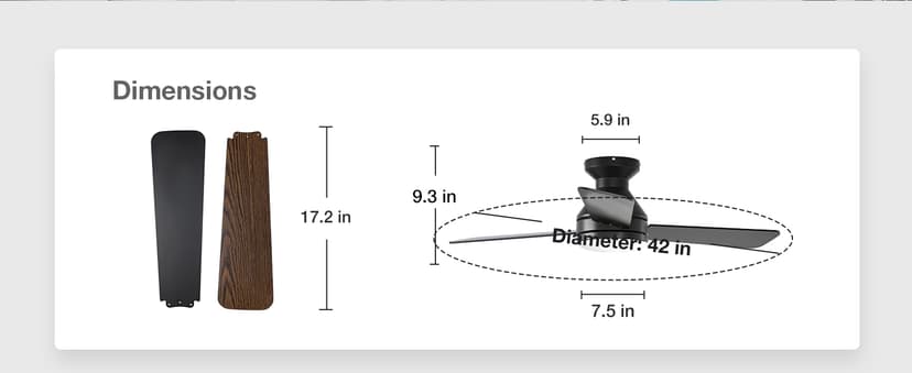 Amico Ceiling Fans with Lights, 42 inch Low Profile Ceiling Fan with Light and Remote Control, Flush Mount, Reversible, 3CCT, Dimmable, Noiseless, Black Ceiling Fan for Bedroom, Indoor/Outdoor Use