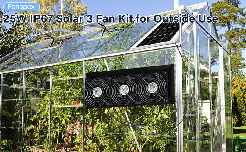 Solar 3 Fan Kit, 25W Solar Panel Powered Exhaust Fan for Outdoor Chicken Coop, Greenhouse & Shed, Intake or Exhaust Air for Cooling, IP67 Waterproof, 3500RPM, 15 FT Long Cord