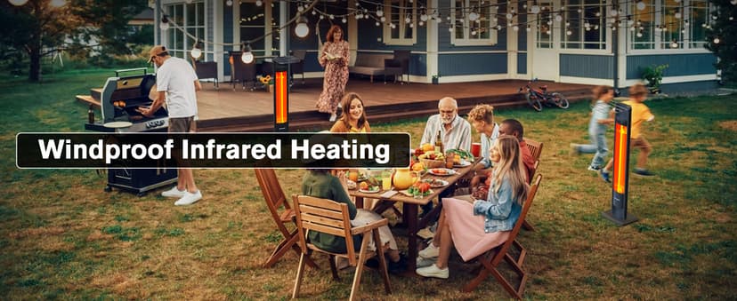 ThermoMate Outdoor Indoor Electric Patio Heater, 1500W 38.5" Portable Tower Infrared Heaer, IP55 Rated Space Radiant Heater with Remote, Timer, Tip-over Protection for Backyard, Restaurant & Garage