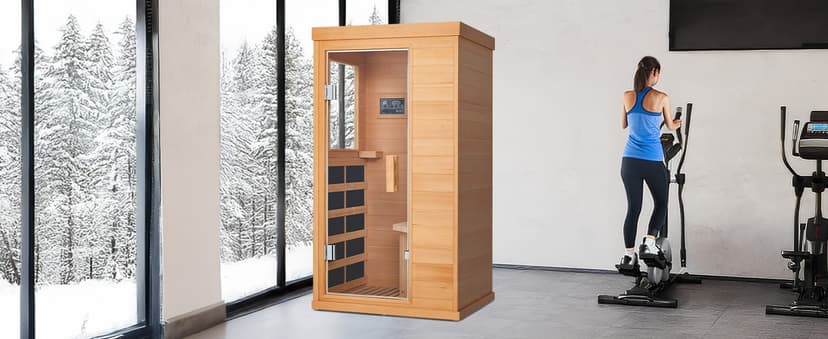 1 Person Infrared Sauna, Full Spectrum Mini Sauna for Home, Indoor Dry Sauna with 4 Heater Panels, Bluetooth Speaker, Tempered Glass Door, Compact and Easy to Use, 110V
