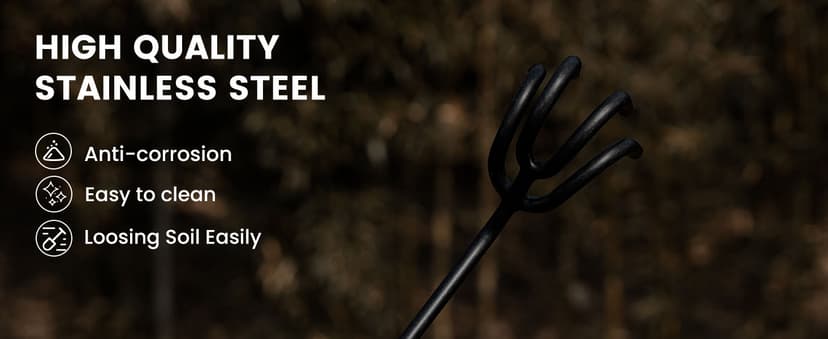 Gardening Tools Hand Rake, Stainless Steel Cultivator for Digging, Aerating Soil, and Weeding, Heavy Duty Garden Tool with Hanging Hole,Gardening Gifts for Women/Men