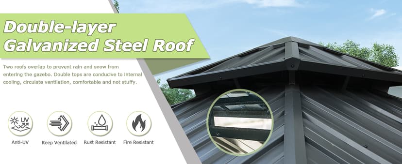 Domi 10' x 10' Hardtop Gazebo Outdoor Metal Gazebo with Galvanized Steel Double Roof Canopy, Curtains and Netting for Patio, Backyard, Deck, Lawn, Grey