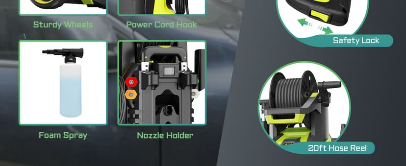 Electric Pressure Washer 5000PSI-Max 3.6GPM Power Washer Touch Screen Adjustable Pressure,4 Nozzles and 500ml Foam Cannon Power Washer Cleaning for Patio Yellow