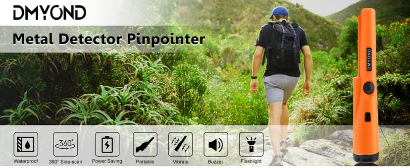 Dmyond Metal Detector Pinpointer, Professional Waterproof Handheld Pin Pointer Wand, Search Treasure Pinpointing Finder Probe with 9V Battery for Adults, Kids - Orange
