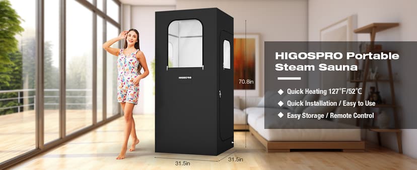 71in High Full Size Steam Sauna 600D Canvas, Sauna Box, Portable Steam Sauna, Personal Steam Sauna with Touchscreen 1000W & 2.6 L Steam Generator