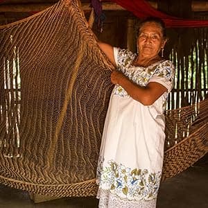 NOVICA Multicolor Sky Blue Striped Hand Woven Nylon Mayan 1 Person Rope Hammock, Blue Caribbean' (Single)