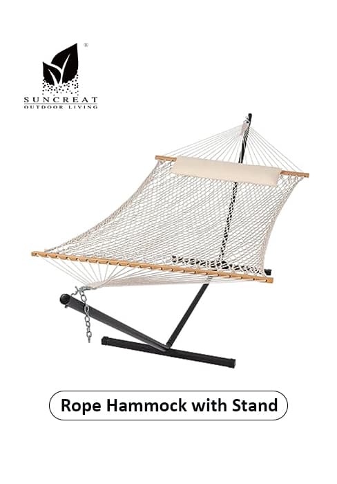 SUNCREAT Double Hammock, Extra Large Quilted Fabric Swing with Hardwood Spreader Bars & Detachable Pillow, Heavy Duty, Perfect for Indoor/Outdoor Patio, Deck, Yard, Blue&Aqua