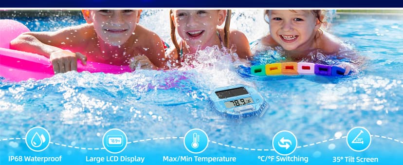 2025 Upgrade Digital Pool Thermometer Floating Easy Read, Solar Pool Thermometer with Dynamic Light Show, Large LCD Screen & IP68 Waterproof Pools Water Temperature Thermometers for Hot Tub
