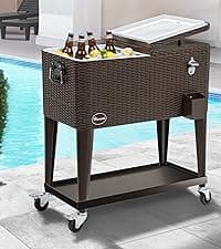 YITAHOME 80 Quart Patio Cooler Cart with Bottle Opener Drainage, Portable Rolling Beverage Cart for Pool Deck Party Cookouts