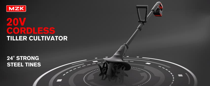 MZK 20V Cordless Tiller Cultivator with 24 Steel Tines,7.8-inch Wide Battery Powered Garden Cultivator, Mini Tiller for Gardening (2AH Battery and Charger Included)