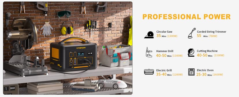 VTOMAN Jump 1500X Portable Power Station 1500W (3000W Peak), 828Wh LiFePO4 (LFP) Battery Powered Generator with Expandable Capacity, 3x Pure Sine Wave 1500W AC Outlets, 2xPD 100W, 3x Regulated 12V DC