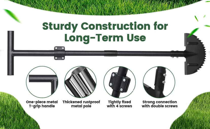 Edger Lawn Tool, Sharp Saw-Tooth Half Moon Hand Lawn Edging Tool for Landscaping, Adjustable 49" Long Handle Manual Edgers with T-Grip for Sidewalk Yard Garden Flower Bed Border Cable Burying
