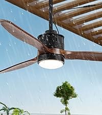 EKIZNSN 42'' Outdoor Waterproof Ceiling Fan with Light for Patios, 3 Blade Wet Rated Ceiling Fans, DC Motor w 6 Speeds, Walnut Wood